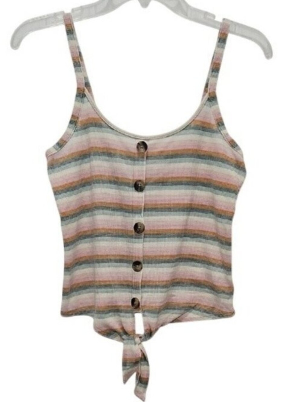 American Eagle Waffle Tank Small Women's Stripe Pastel Tie Front Lightweight